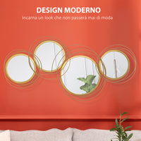 Decorazione Murale 3D in Metallo 107x56 cm Wall Art a Cerchi con Specchi  Oro