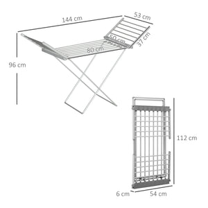 Asciugabiancheria Stendino Elettrico Pieghevole 144x53x96 cm in Lega di Alluminio Argento