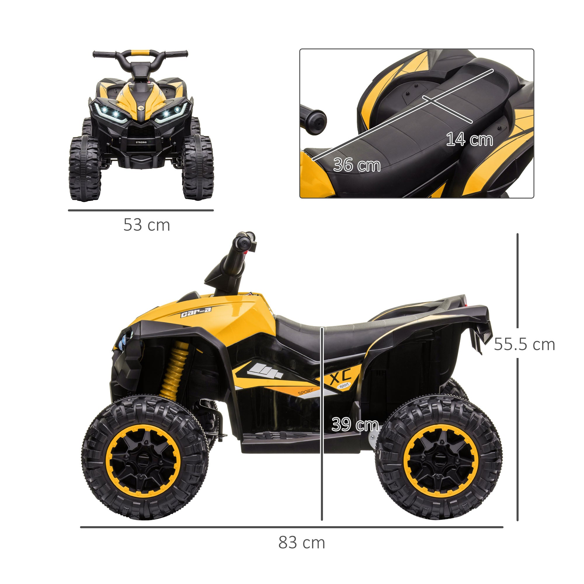 Mini Quad Elettrico per Bambini 12V Fari a LED Giallo