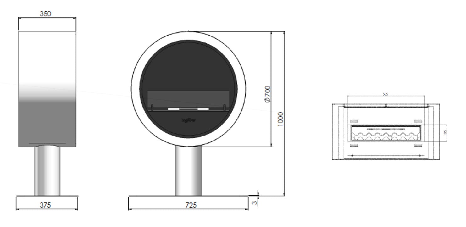 Camino a Bioetanolo da Pavimento 72,5x100x37,5 cm Incyrcle Stand Bianco con Vetro