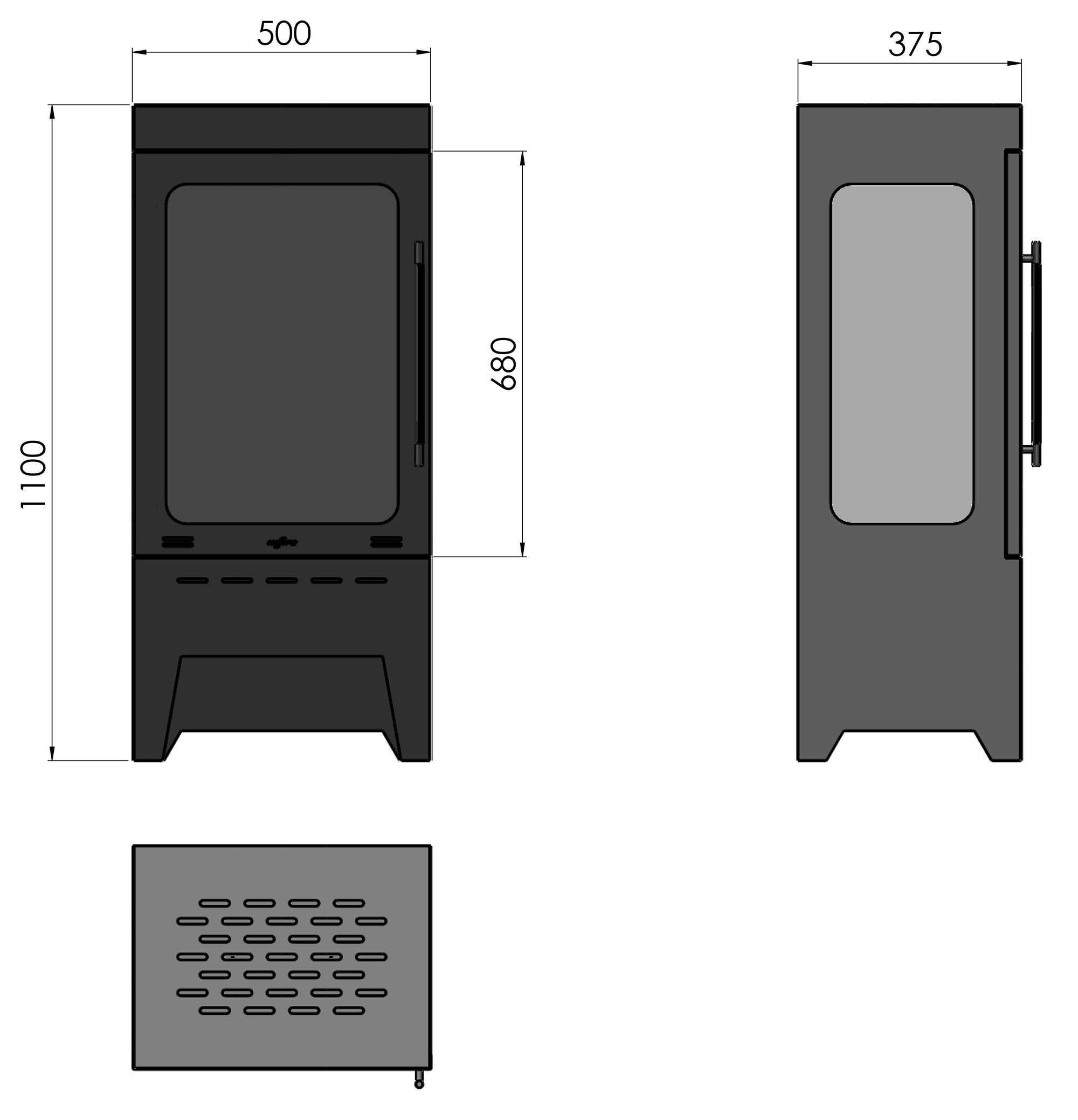 Camino a Bioetanolo da Pavimento 50x110x37,5 cm Incoza 3 Nero con Vetro