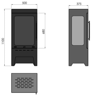 Camino a Bioetanolo da Pavimento 50x110x37,5 cm Incoza 3 Nero con Vetro