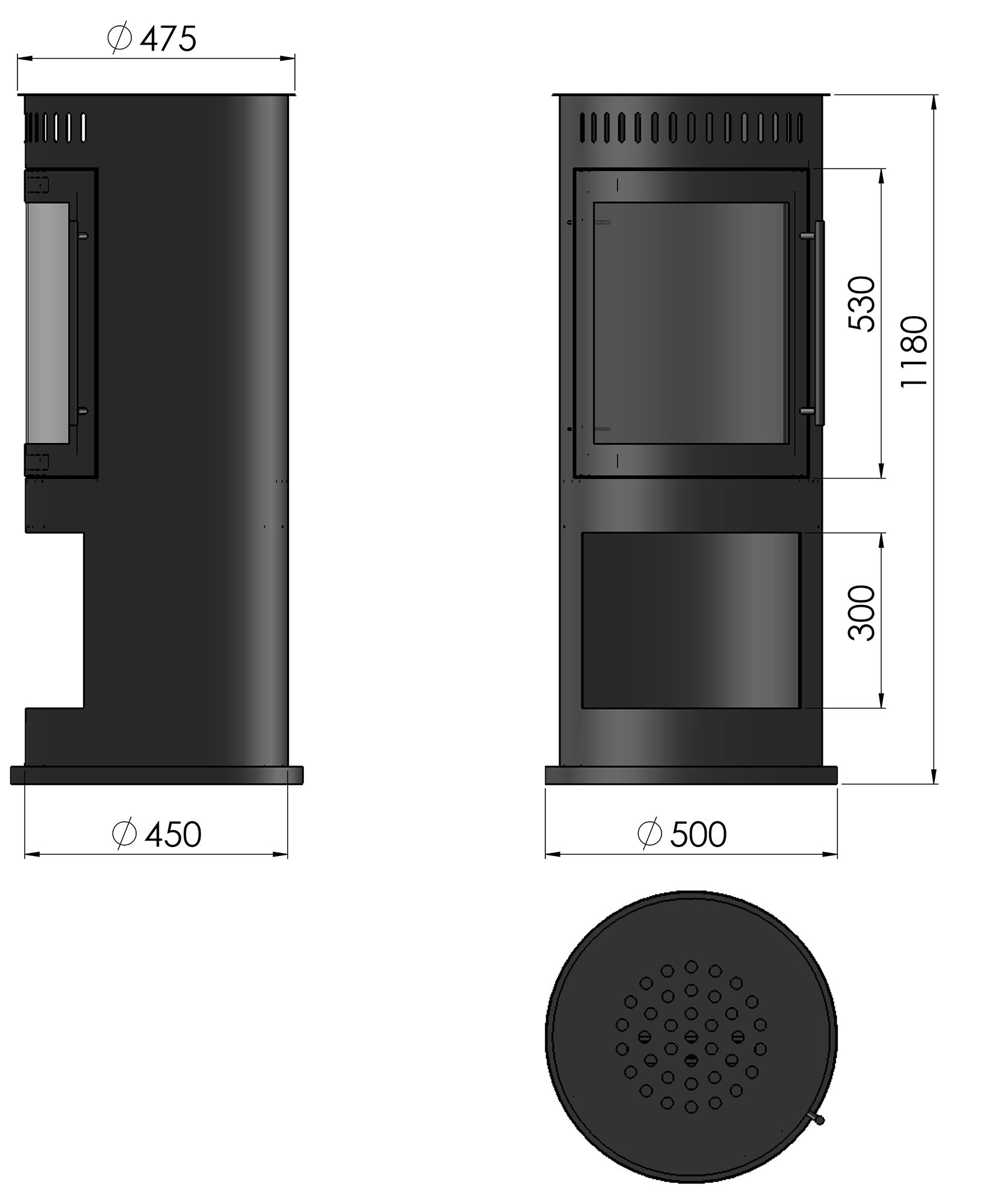 Camino a Bioetanolo da Pavimento Ø50x118 cm Incoza 4 Nero con Vetro