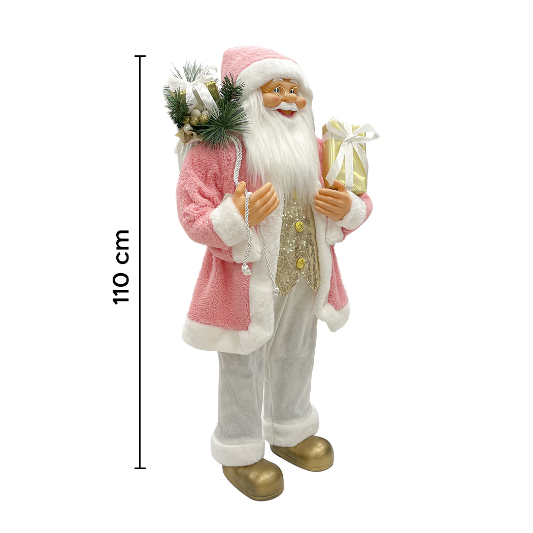 Babbo Natale Abito Rosa e Bianco H110 cm con Mini Lucciole e Suoni