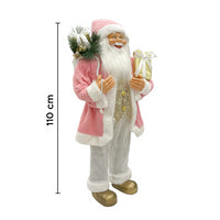 Babbo Natale Abito Rosa e Bianco H110 cm con Mini Lucciole e Suoni