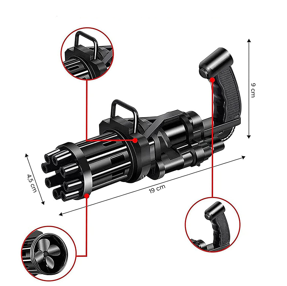 Pistola Bolle di Sapone Automatica Ba Batterie Bubble Gun Nero