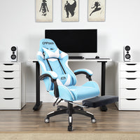 Sedia Gaming con Poggiapiedi in Similpelle Azzurro