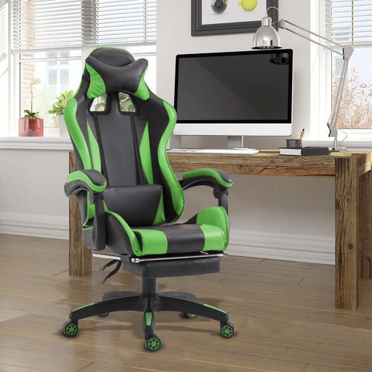 Sedia Gaming con Poggiapiedi in Similpelle Verde