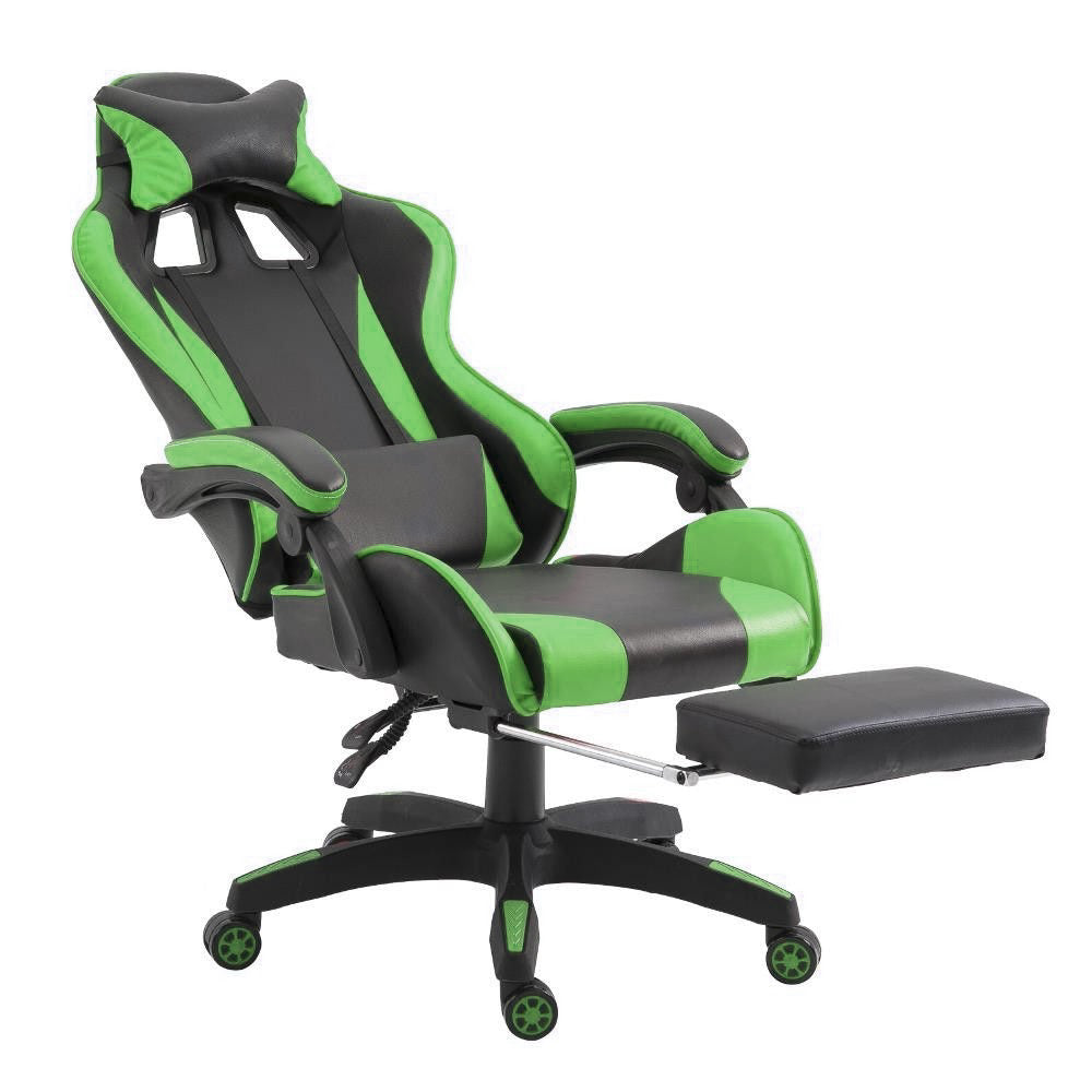 Sedia Gaming con Poggiapiedi in Similpelle Verde