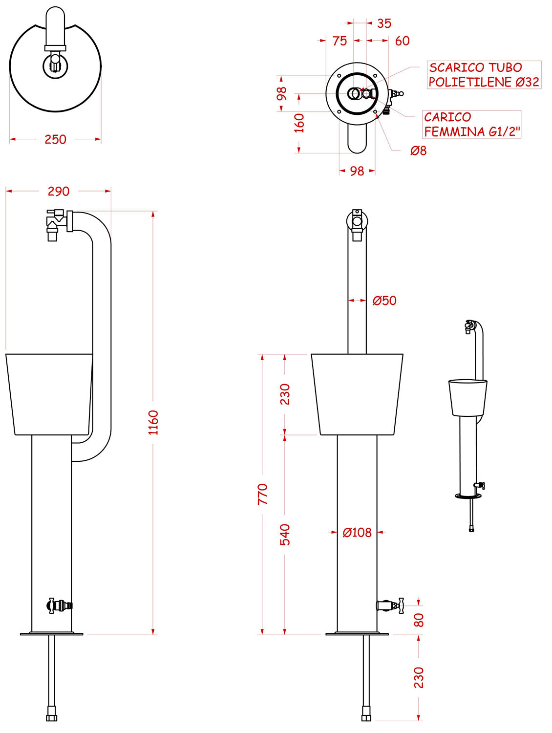 Fontana da Giardino con Doppio Rubinetto e Secchio Belfer 42/ARRC Cactus Ruggine