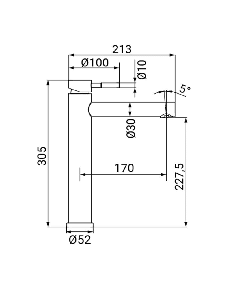 Miscelatore lavabo alto in acciaio inox