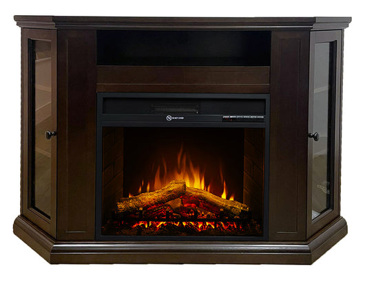 Camino Elettrico da Pavimento Effetto Fiamma 126x78x83 cm 900W/1800W in Legno Noce