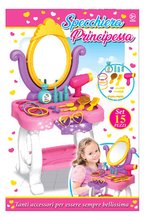 Specchiera Giocattolo per Bambini 54x13x36 cm con 15 Accessori di Bellezza