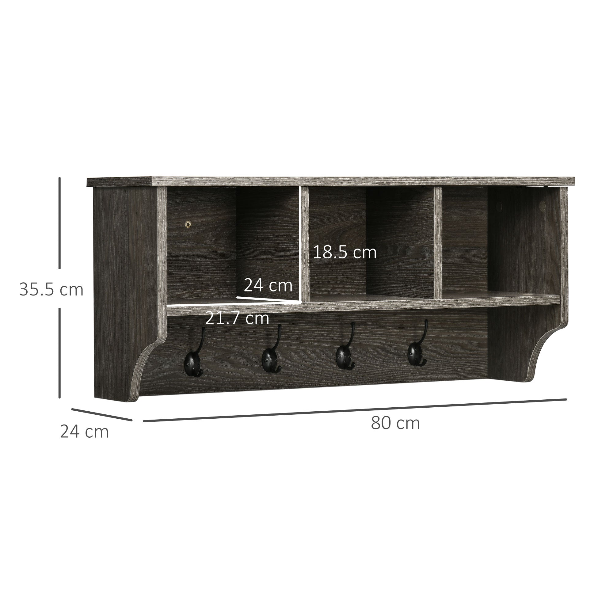 Appendiabiti da Parete 80x24x35,5 cm in Legno e Metallo Grigio