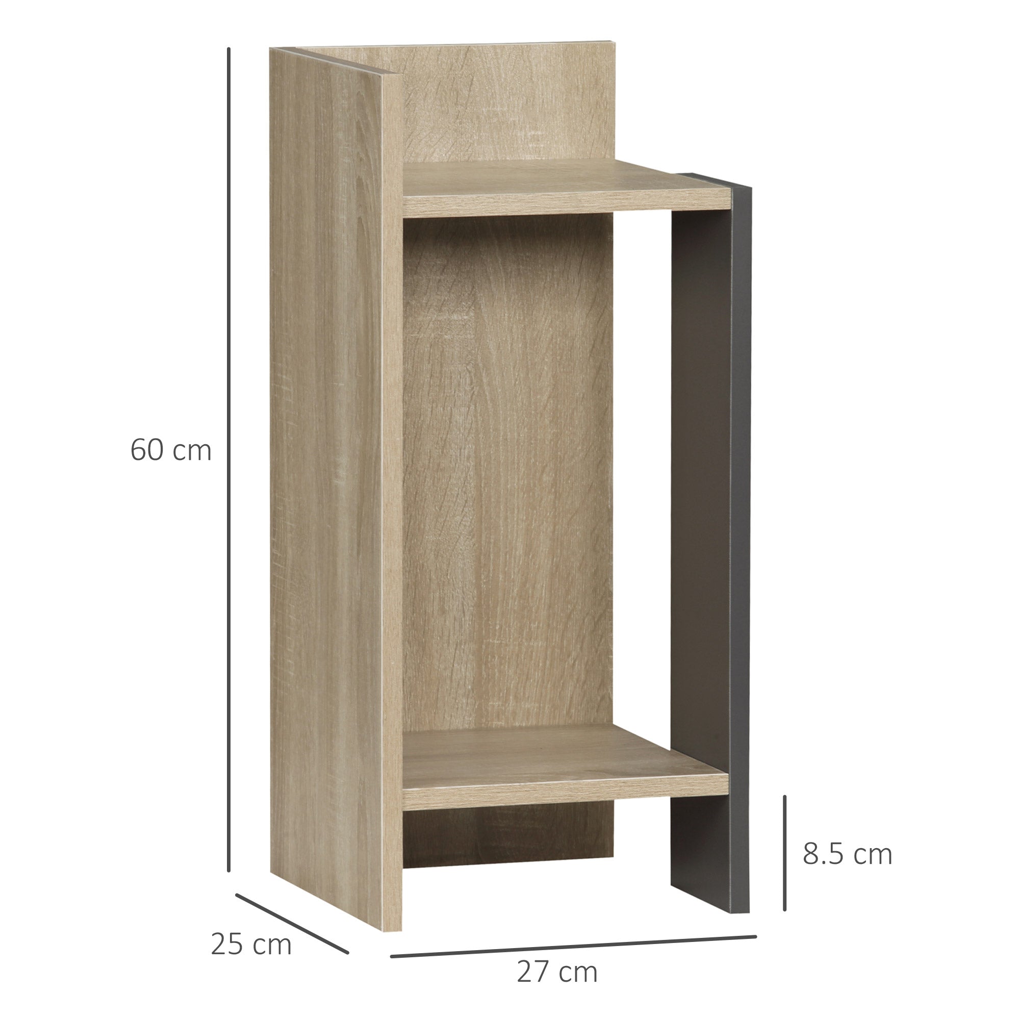 Set 2 Comodini Ripiano Aperto 27x25x60 cm in Truciolato Grigio e Legno Naturale