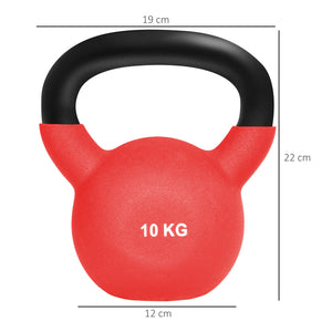 Kettlebell 10 Kg 19x12x22 cm in Metallo e Neoprene Rosso