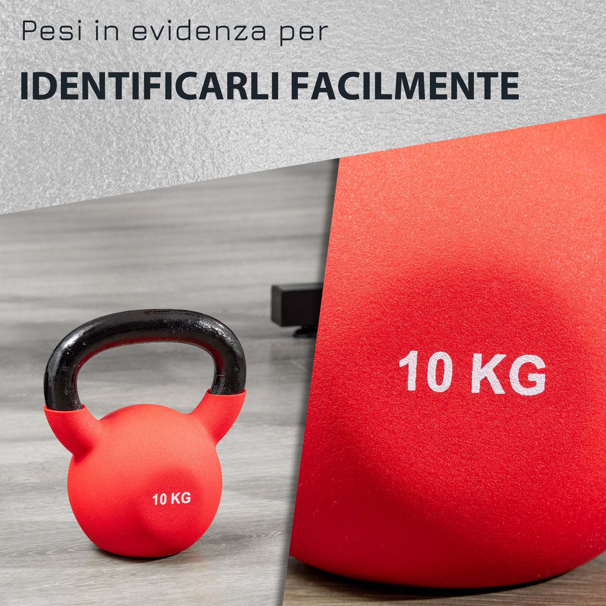 Kettlebell 10 Kg 19x12x22 cm in Metallo e Neoprene Rosso