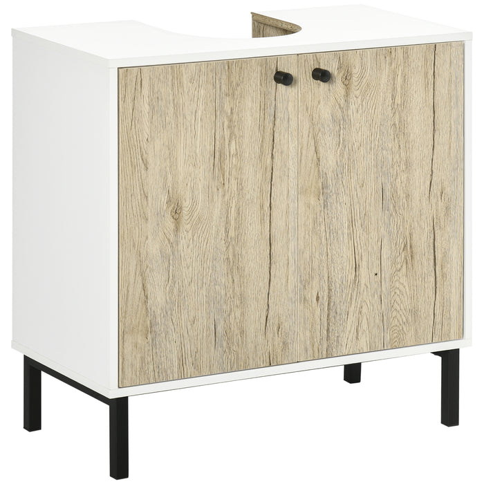 Mobile  Sotto Lavabo 60x30x60 cm in Truciolato e Acciaio Bianco e Rovere