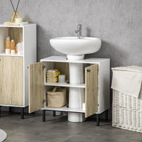 Mobile  Sotto Lavabo 60x30x60 cm in Truciolato e Acciaio Bianco e Rovere