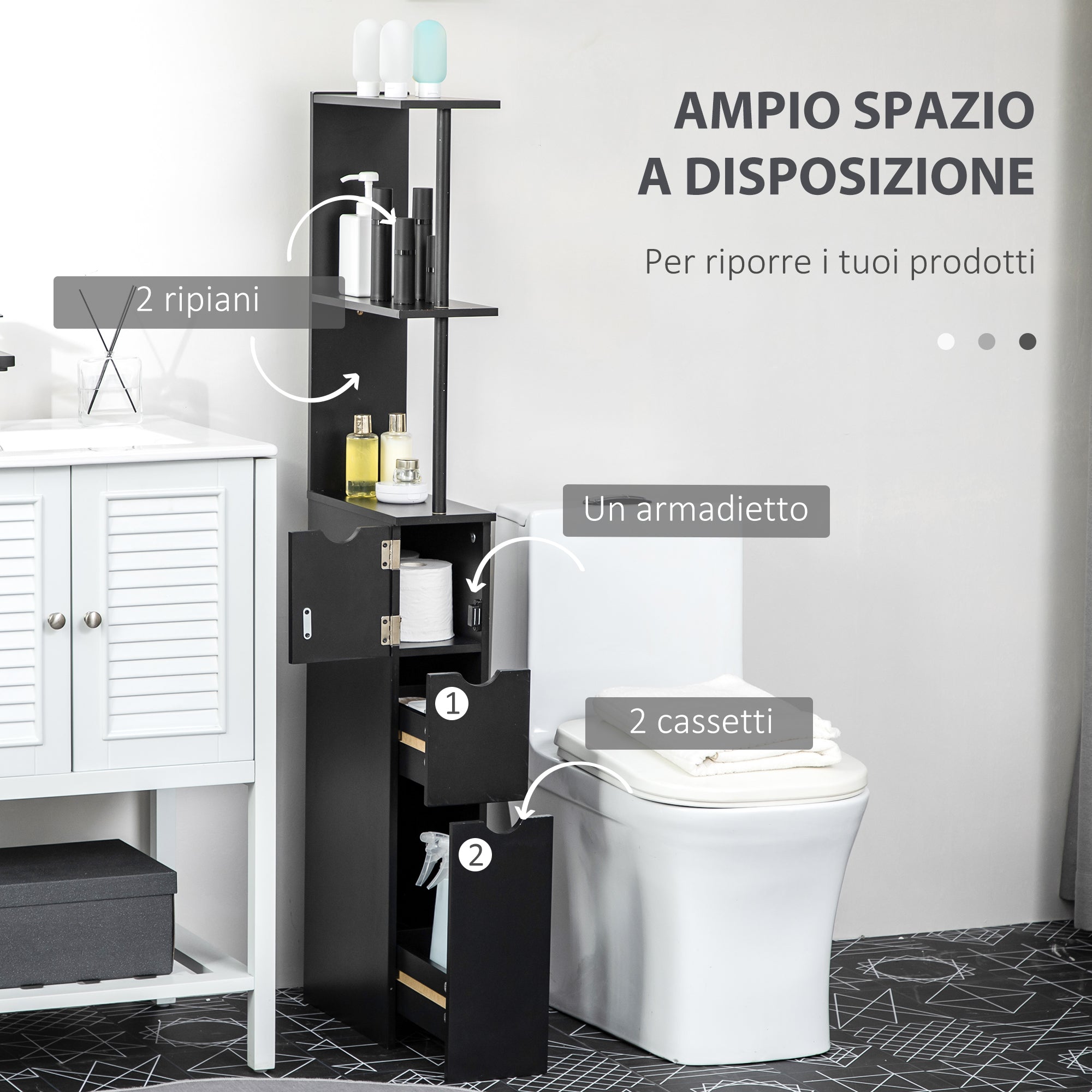 Mobile a Colonna 15x33x136 cm in Legno Nero