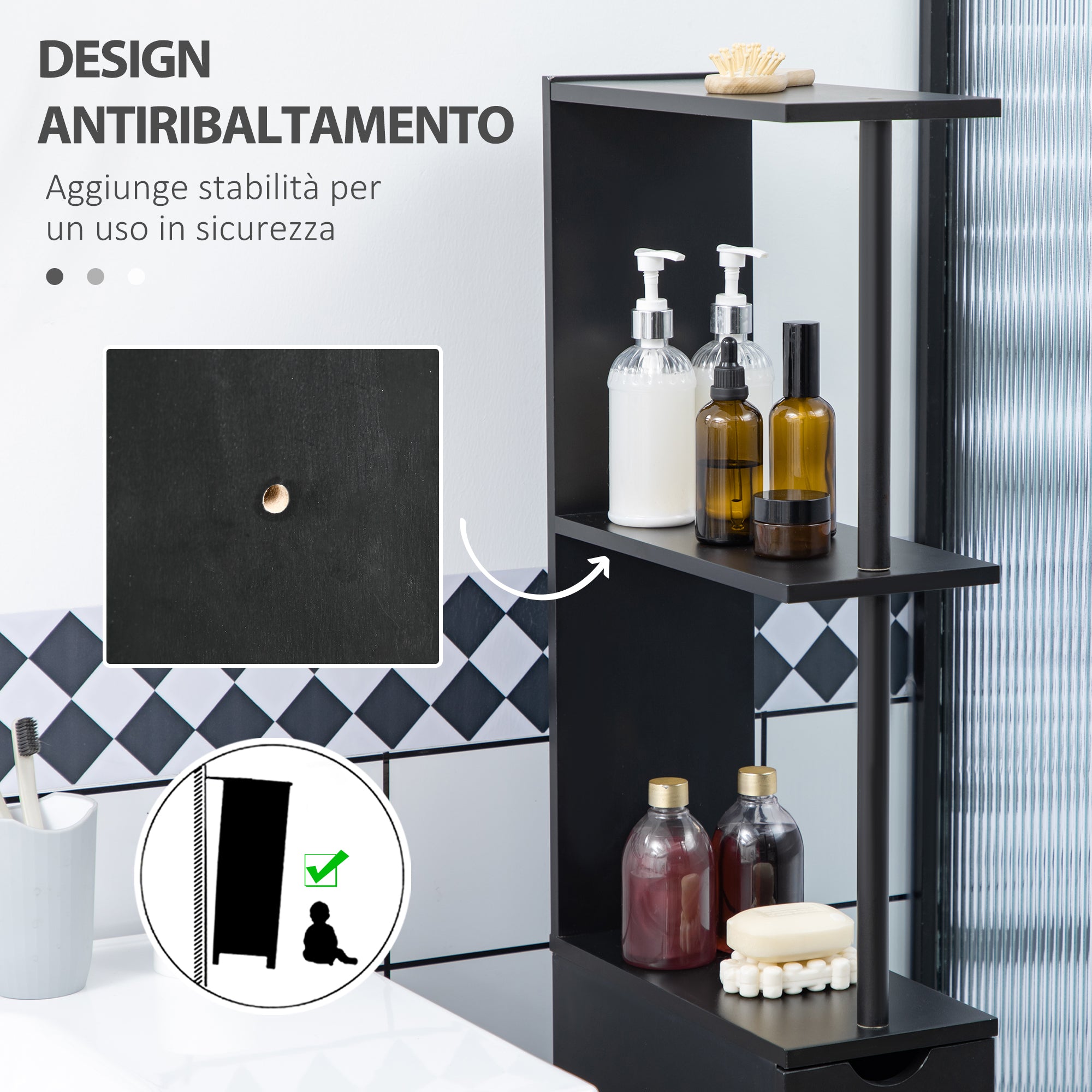 Mobile a Colonna 15x33x136 cm in Legno Nero