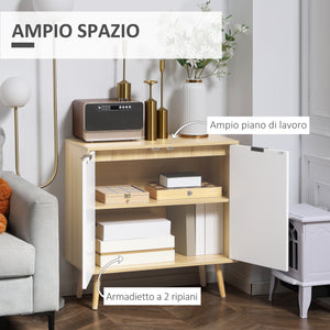 Mobile Multiuso 2 Ante 77x35x77,5 cm in Truciolato e Legno di Pino Bianco