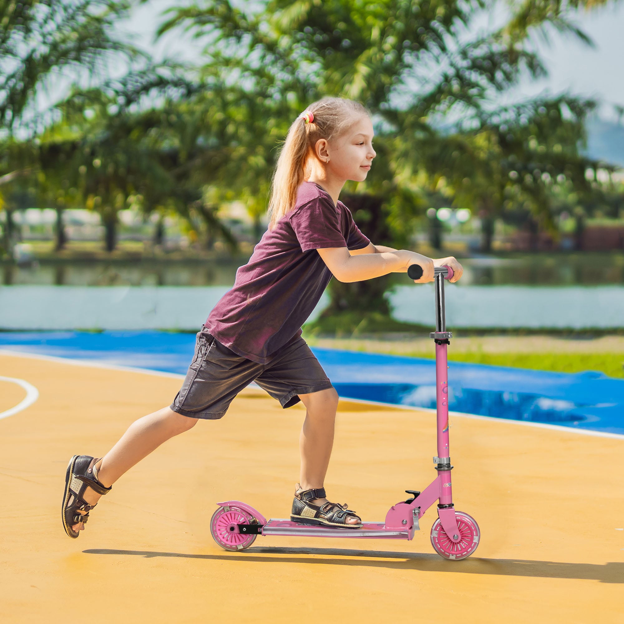 Monopattino 2 Ruote Pieghevole per Bambini Altezza Regolabile 63-76 cm Rosa