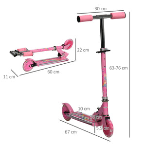 Monopattino 2 Ruote Pieghevole per Bambini Altezza Regolabile 63-76 cm Rosa