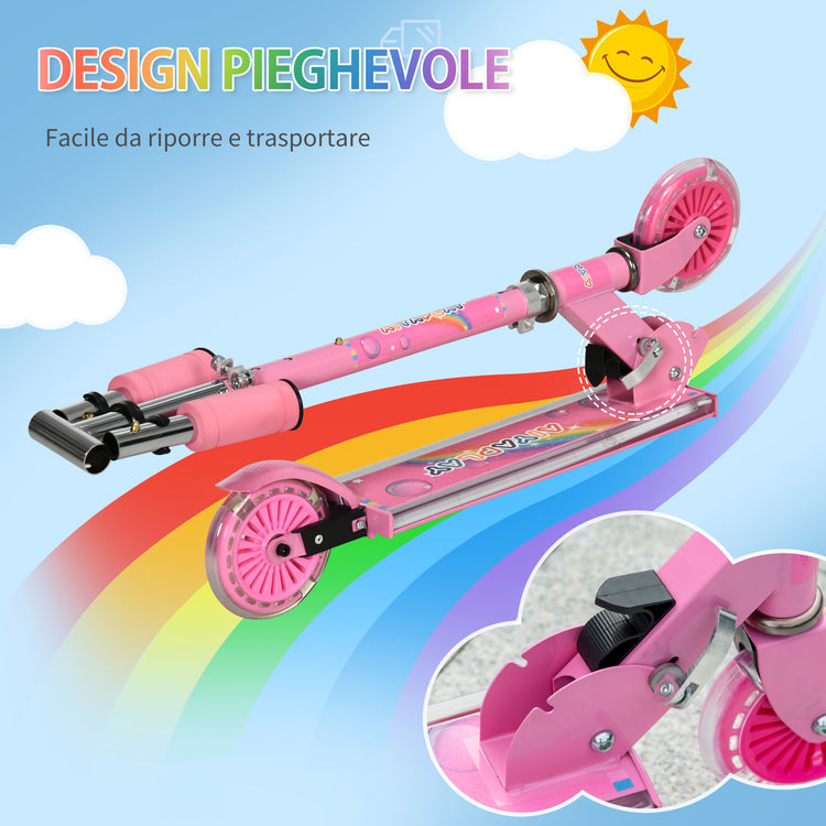 Monopattino 2 Ruote Pieghevole per Bambini Altezza Regolabile 63-76 cm Rosa