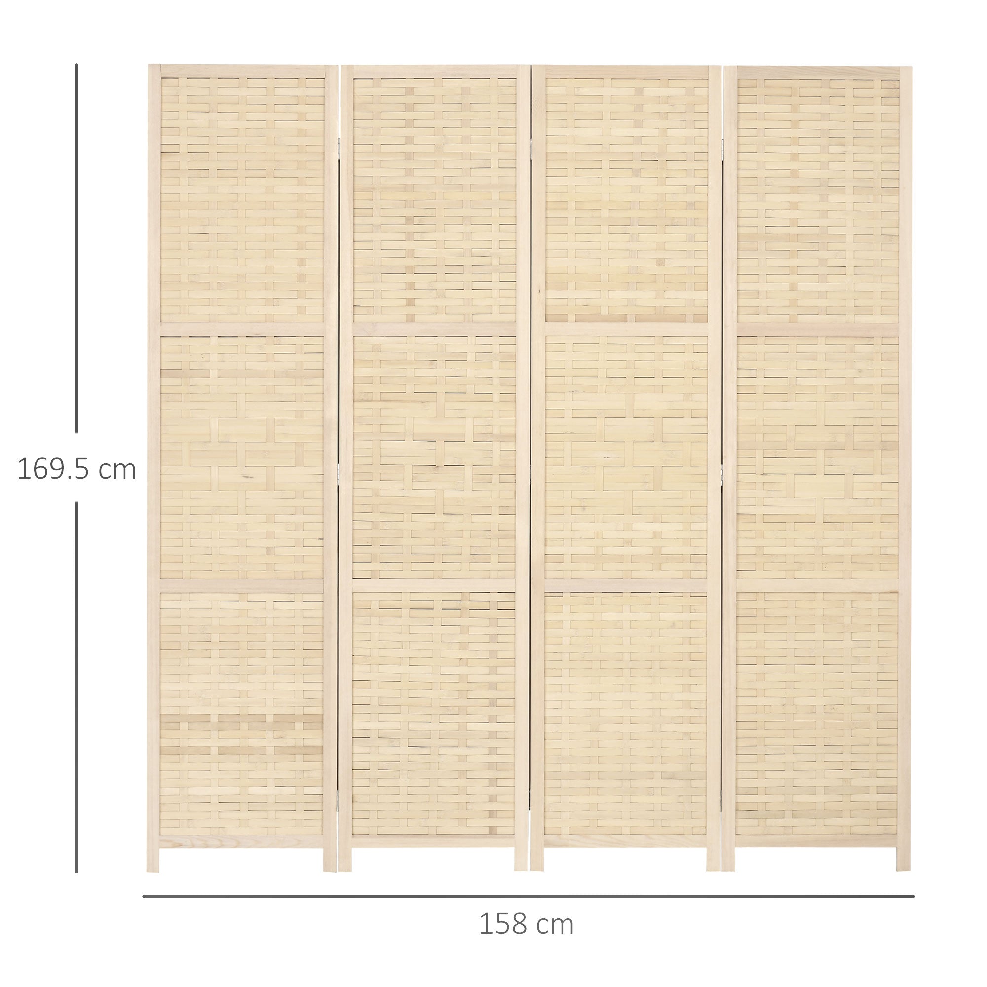 Paravento Separè 4 Ante H170 cm in Legno e Bambù Marrone