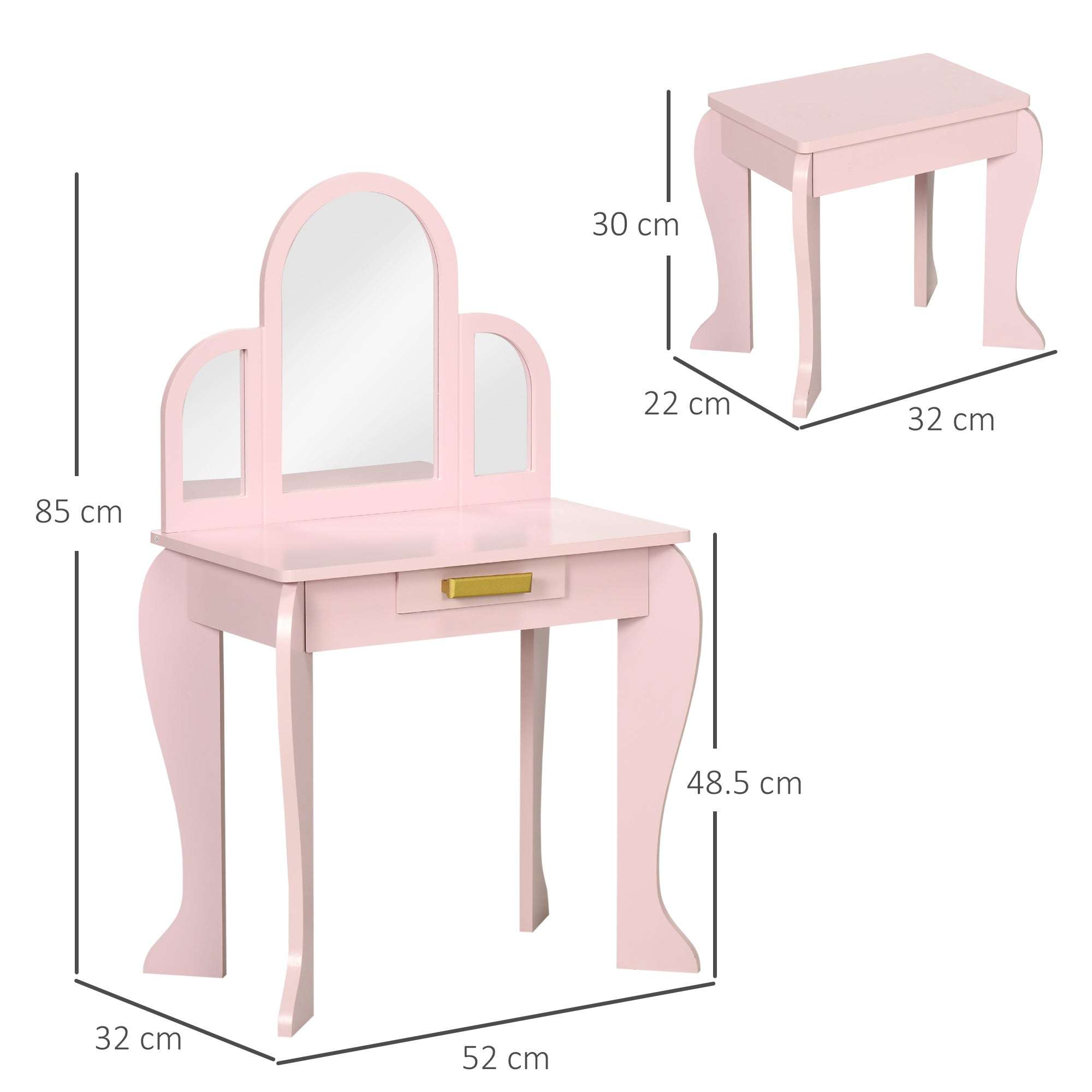 Specchiera Giocattolo per Bambini 52x32x85 cm in MDF e Acrilico Rosa