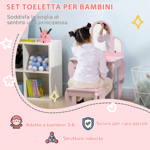 Specchiera Giocattolo per Bambini 52x32x85 cm in MDF e Acrilico Rosa