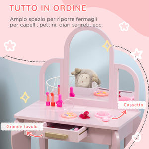 Specchiera Giocattolo per Bambini 52x32x85 cm in MDF e Acrilico Rosa