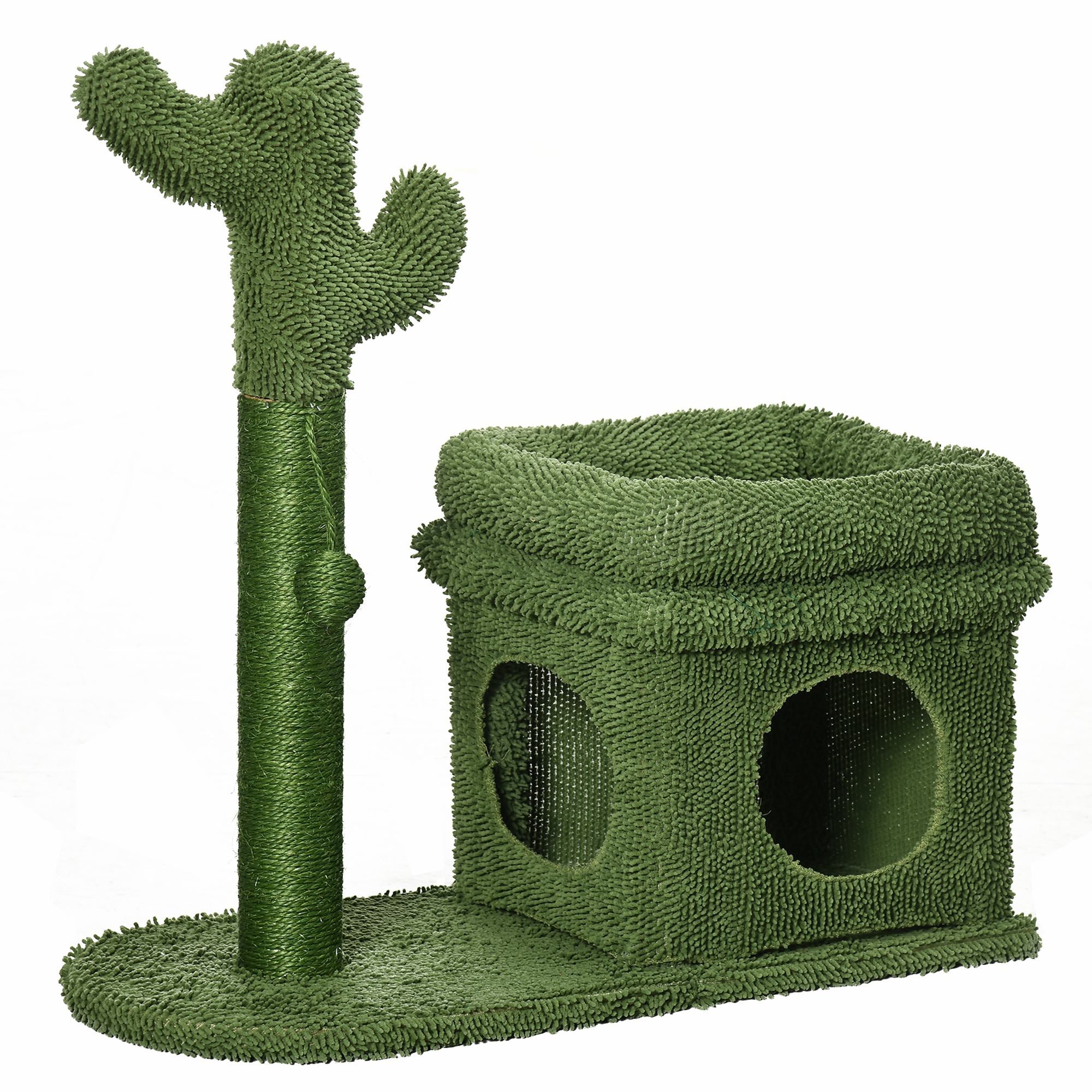 Albero Tiragraffi con Lettino e Casetta 68x30x67 cm Pali in Sisal Verde