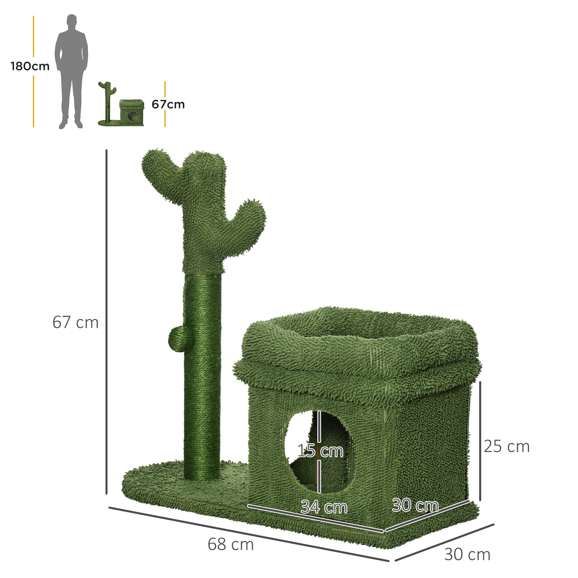 Albero Tiragraffi con Lettino e Casetta 68x30x67 cm Pali in Sisal Verde