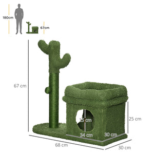 Albero Tiragraffi con Lettino e Casetta 68x30x67 cm Pali in Sisal Verde