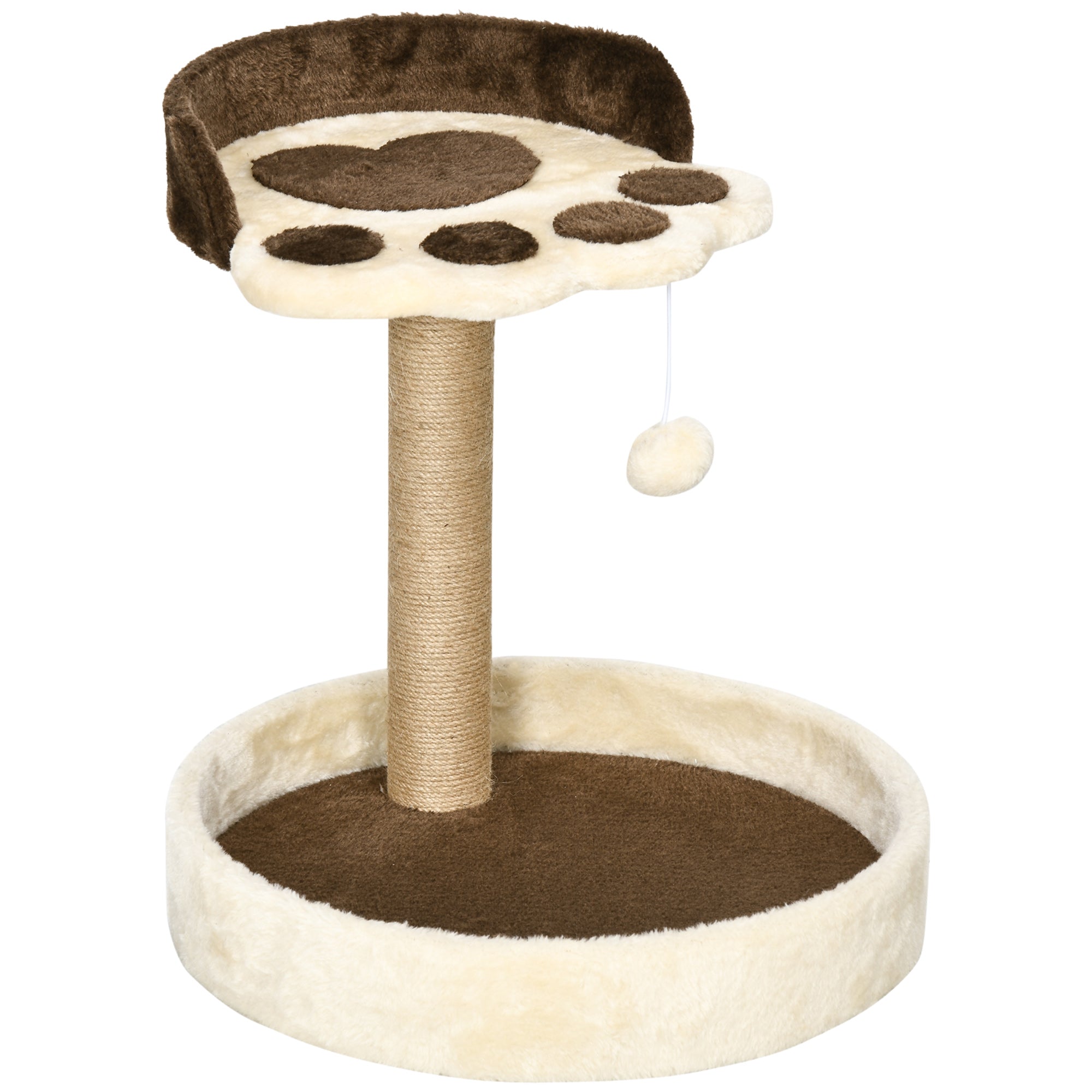 Albero Tiragraffi con Lettino e Pallina 41x41x44 cm in Peluche e Corda di Juta Marrone e Beige