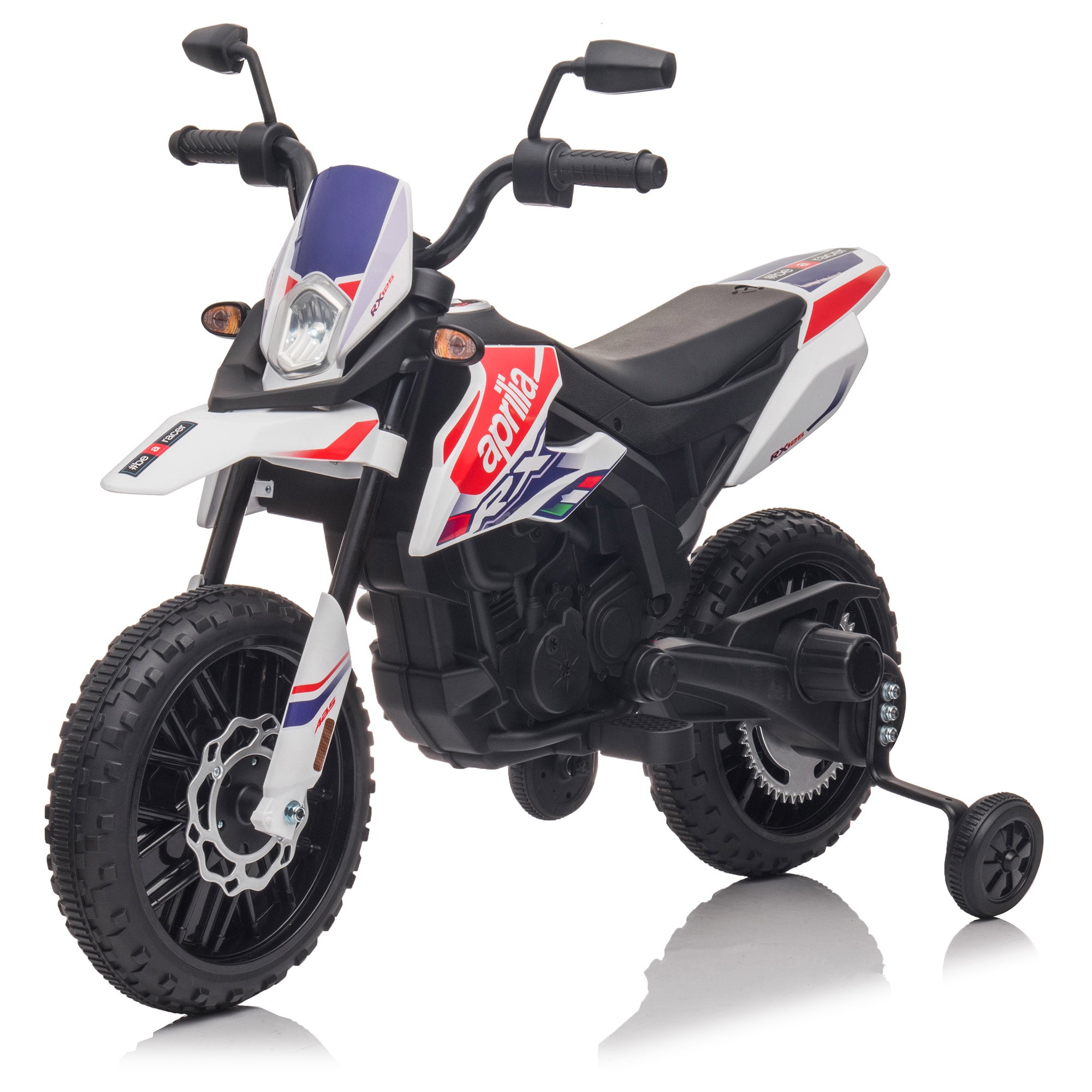 Moto Elettrica per Bambini 12V con Licenza Aprilia Motocross RX125 Bianco