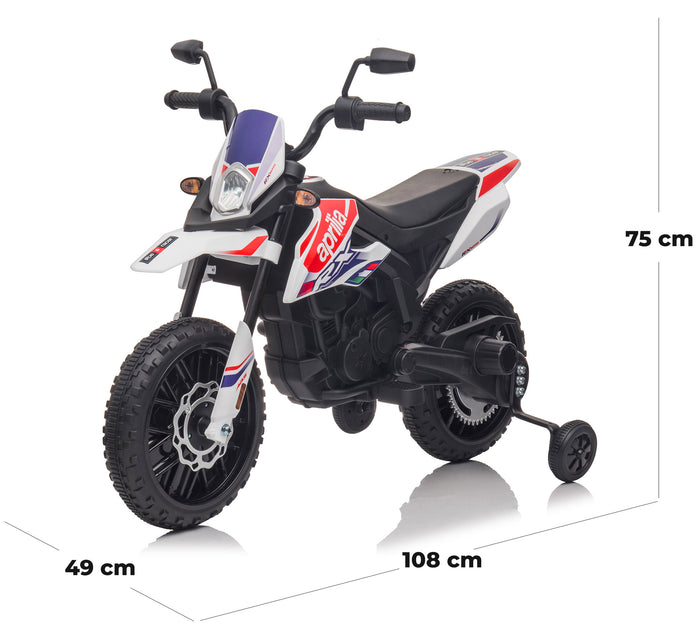 Moto Elettrica per Bambini 12V con Licenza Aprilia Motocross RX125 Bianco