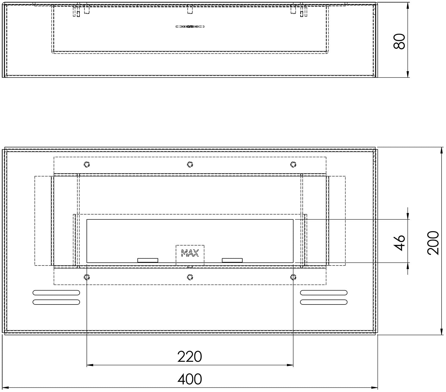 Bruciatore a Bioetanolo per Camini 40x8x20 cm 1L Simple Box 400 Nero