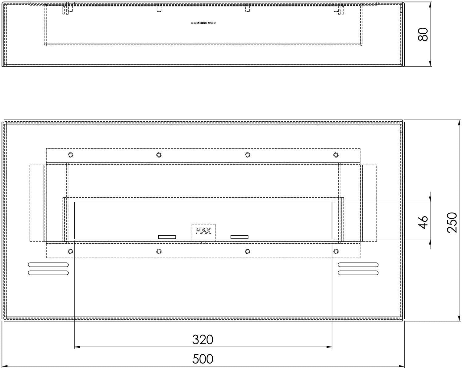 Bruciatore a Bioetanolo per Camini 50x8x25 cm 1L Simple Box 500 Nero