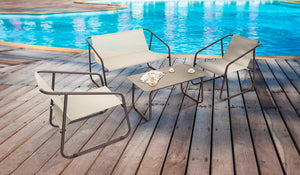 Set Salotto da Giardino Tavolo 2 Poltrone e Divano in Acciaio e Textilene Nizza Marrone e Beige