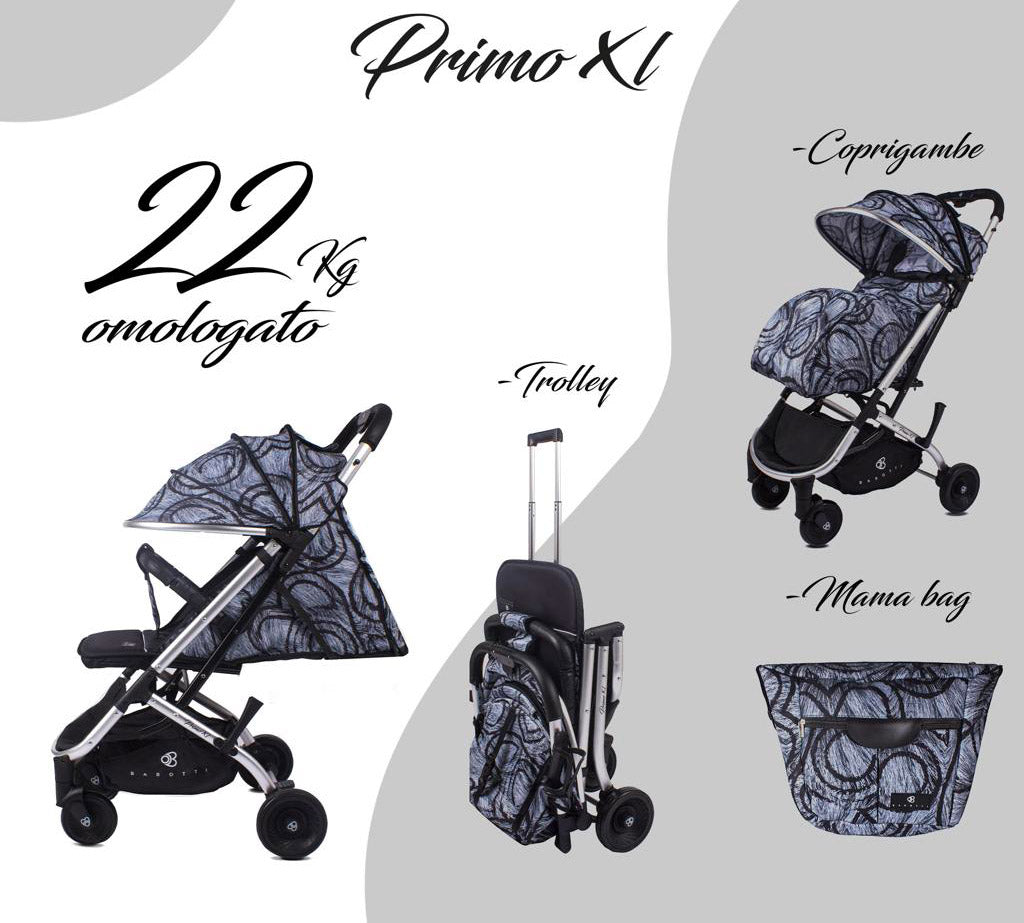 Passeggino Trolley Pieghevole per Bambini Barotti Primo XL Grigio