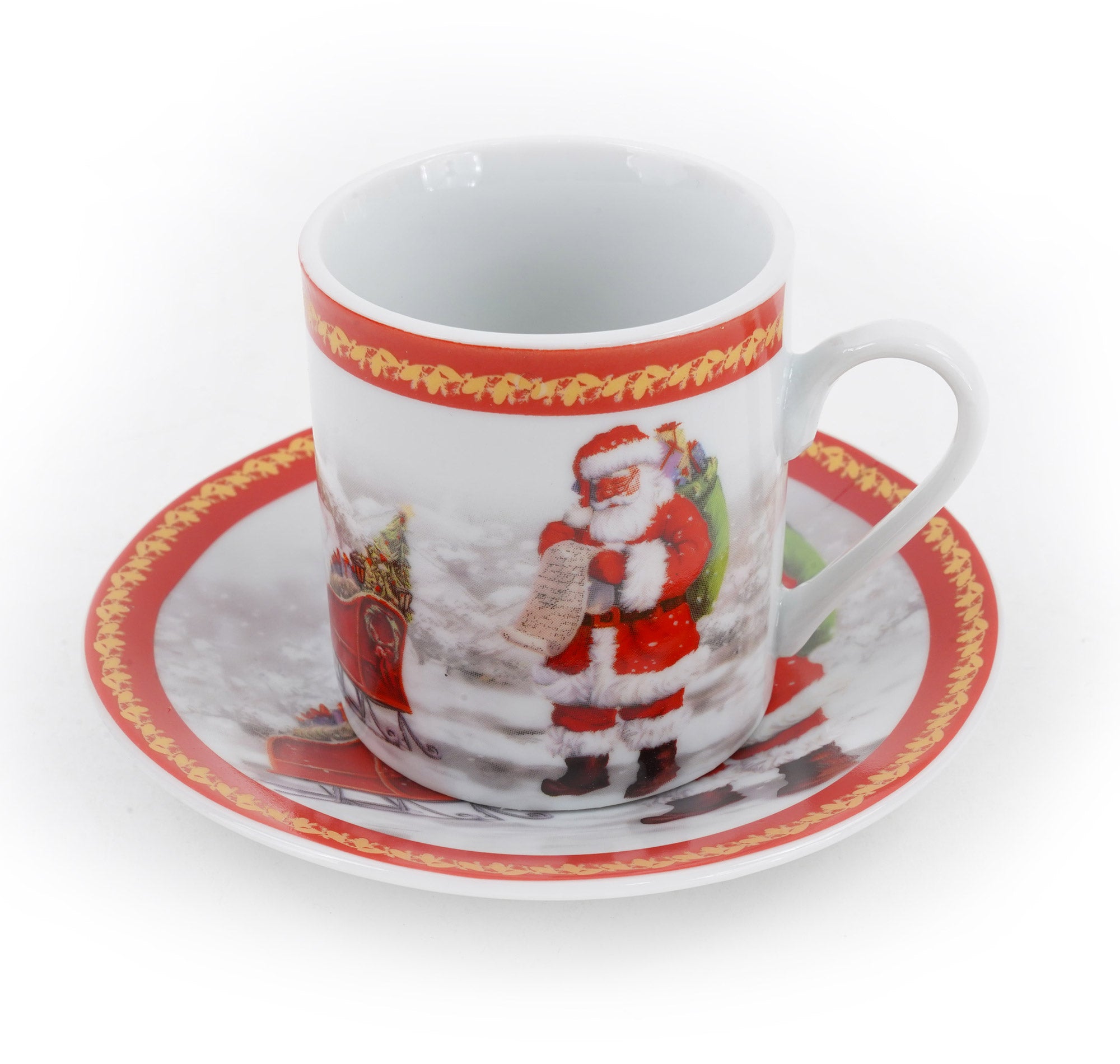 Set da Caffè 5 Tazzine e 5 Piattini di Natale in Ceramica