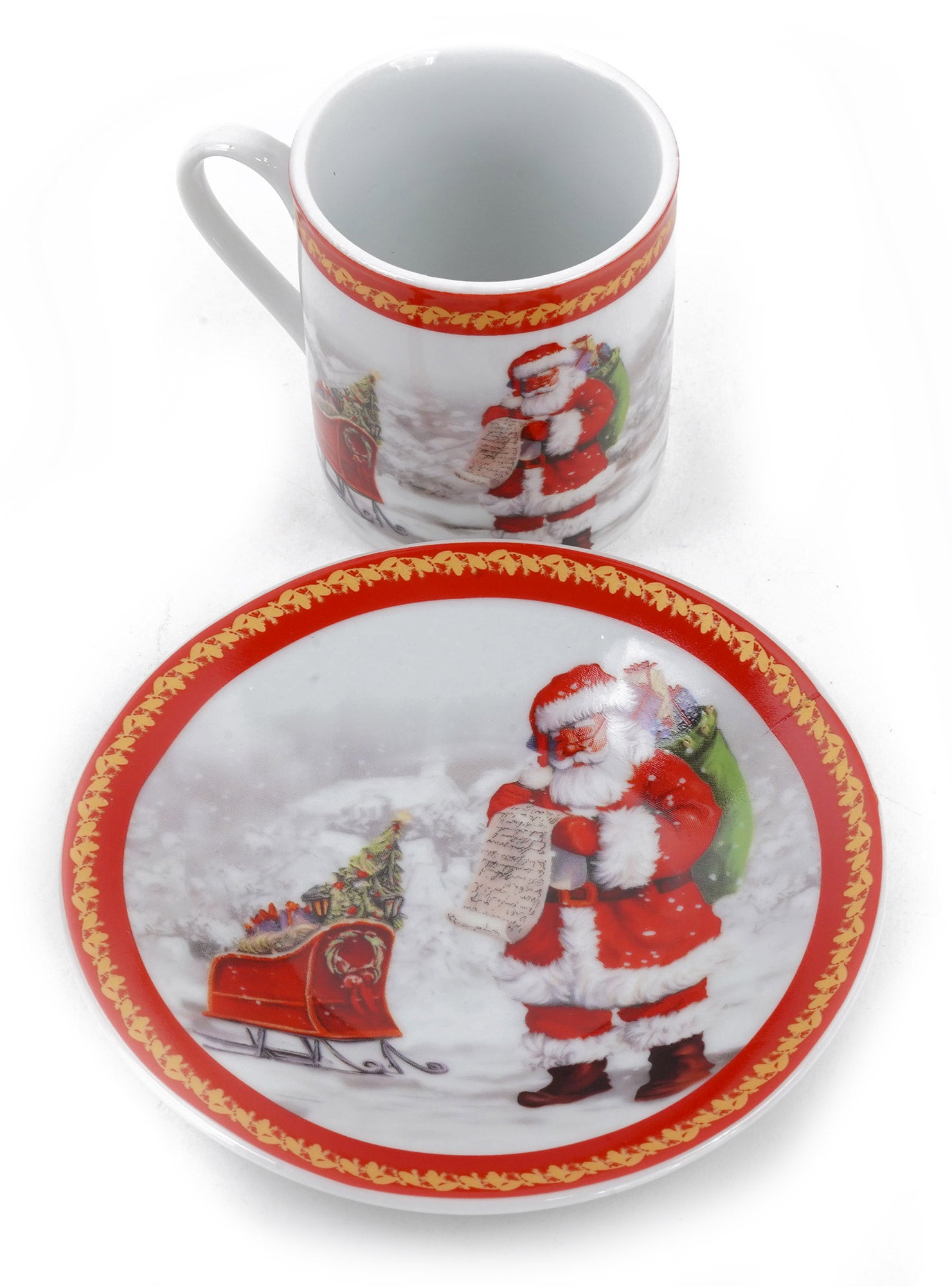 Set da Caffè 5 Tazzine e 5 Piattini di Natale in Ceramica