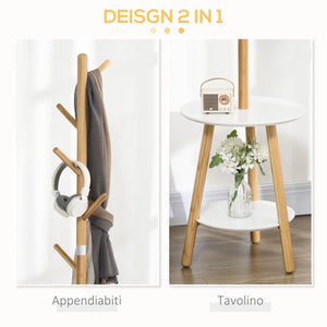 Appendiabiti da Ingresso 39,5x39,5x171 cm 5 Ganci con Tavolino in MDF e Alluminio  Legno e Bianco