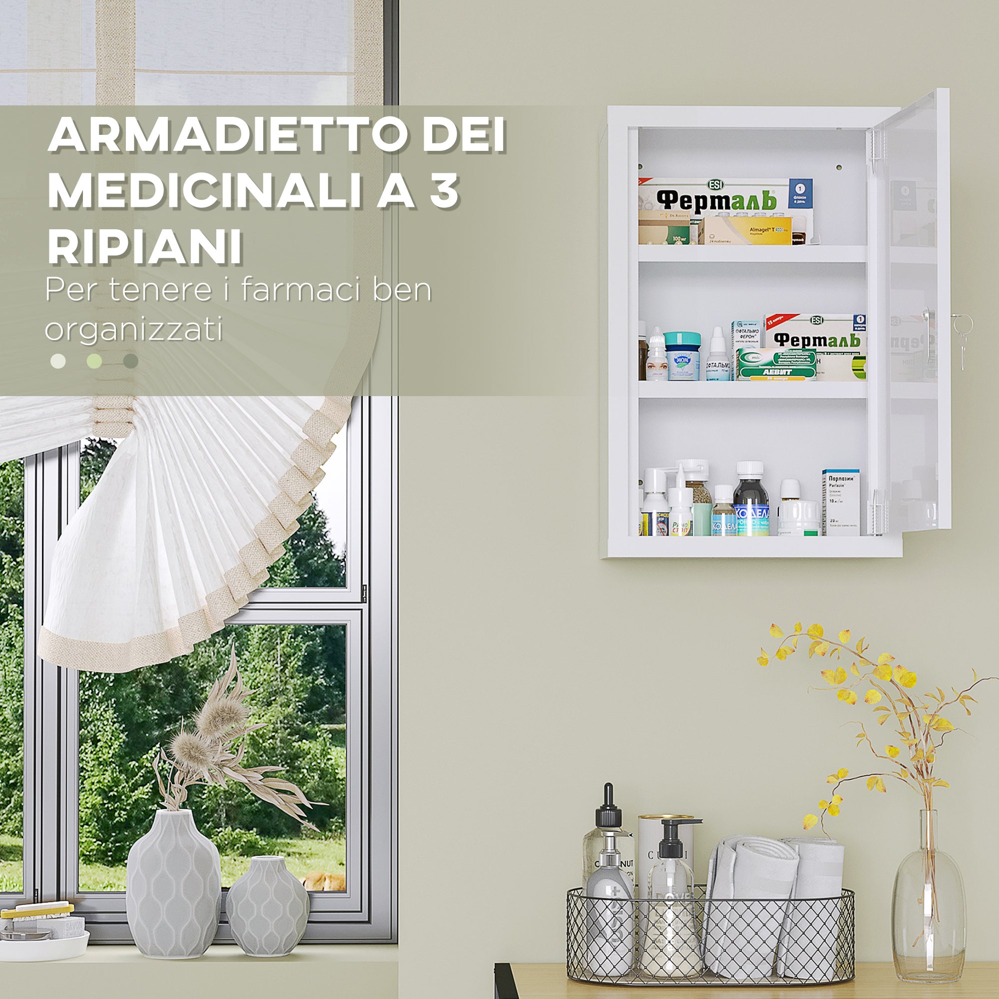 Armadietto Medicinali da Parete 30x14x46 cm 2 Chiavi in Acciaio Bianco