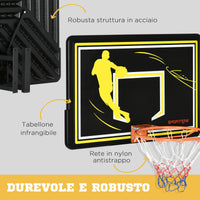 Canestro Basket per Bambini e Adulti 110x90x70 cm  in Acciaio e PE Nero e Giallo