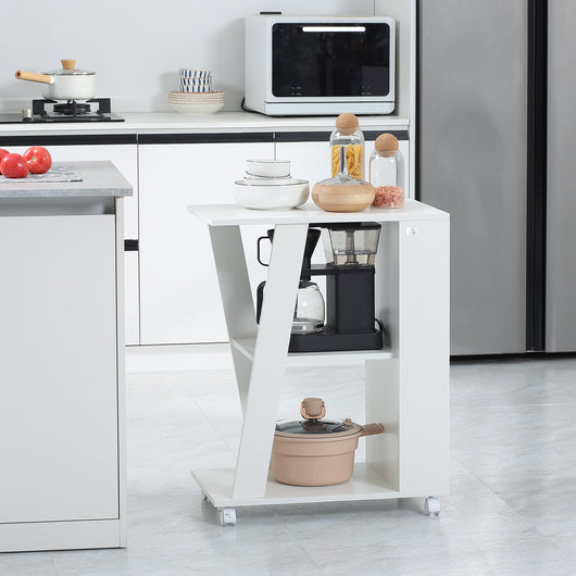 Carrello da Cucina Portavivande 60x38x77 cm 2 Ripiani e Ruote in Legno Bianco