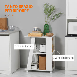 Carrello da Cucina Portavivande 60x38x77 cm 2 Ripiani e Ruote in Legno Bianco